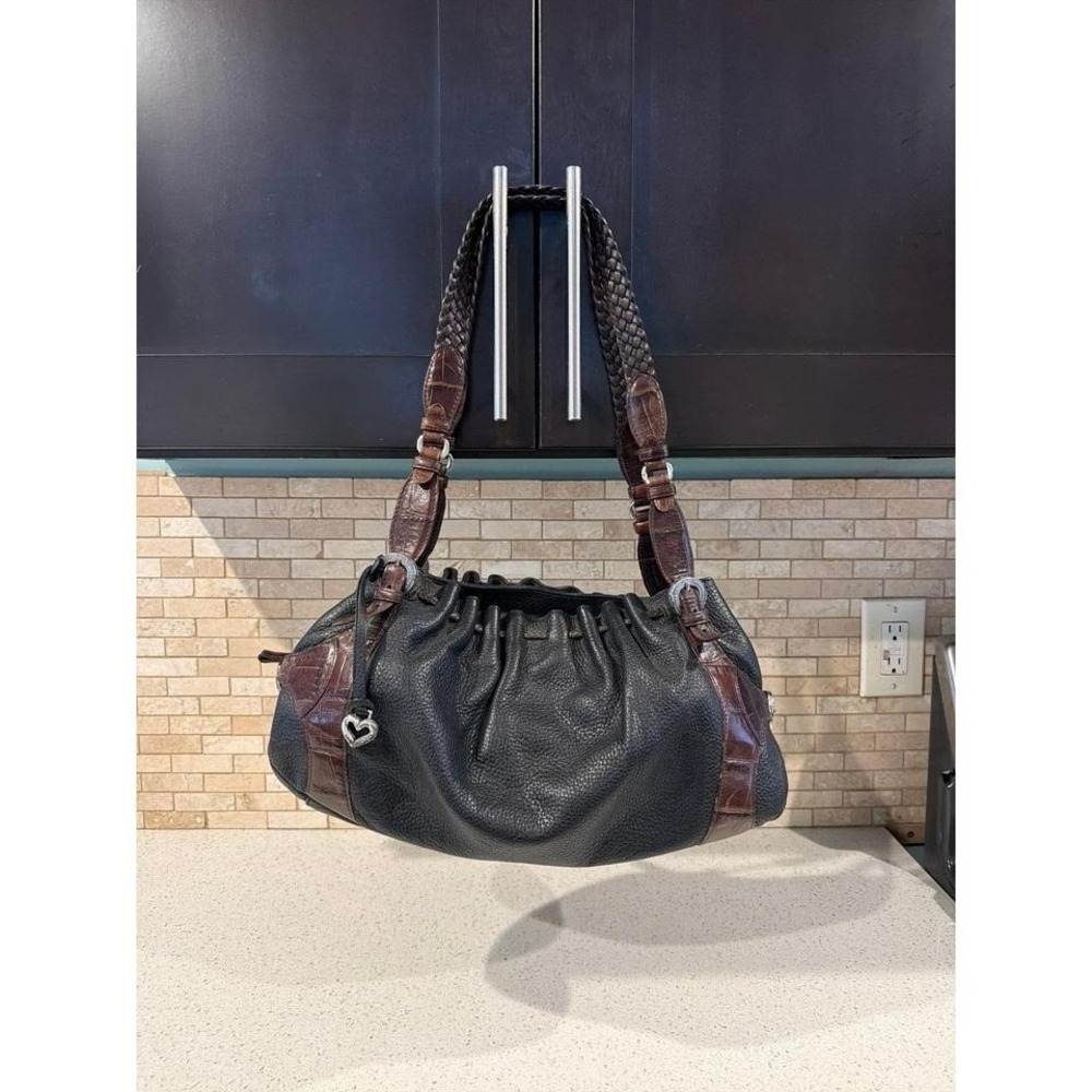 Brighton Leather Satchel Shoulder Bag Black Large